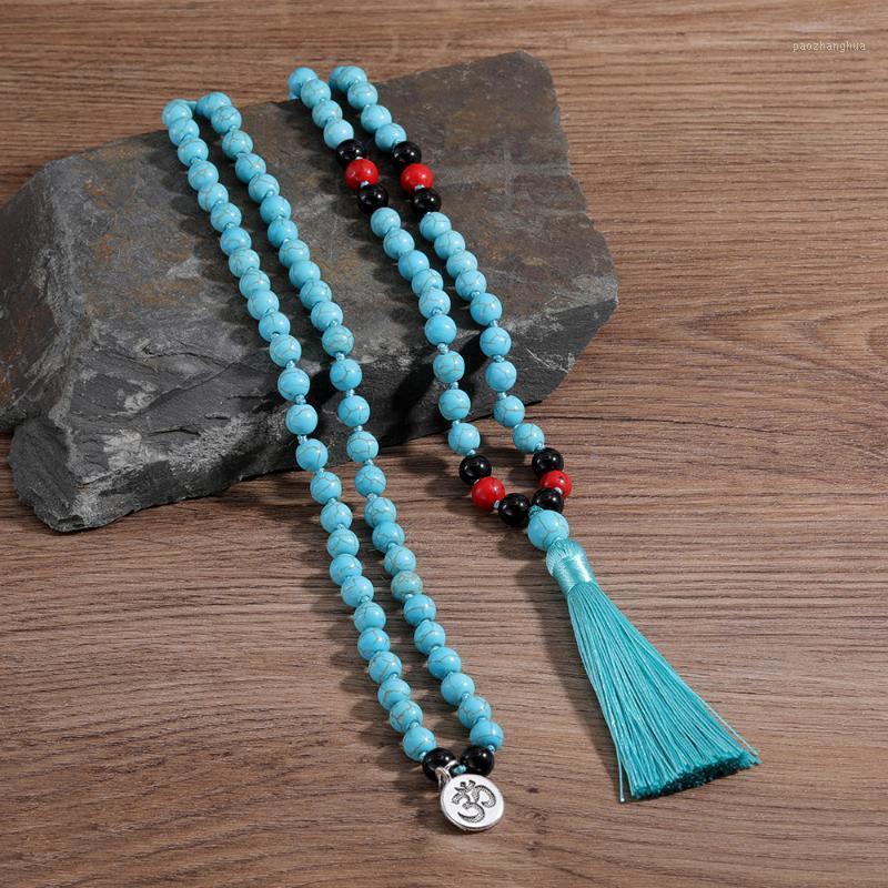 Beads Blue Howlite With Tassel Mala Necklace Hand Knotted Meditation Prayer Beaded Chains, Silver
Beads Blue Howlite With Tassel Mala Necklace Hand Knotted Meditation Prayer Beaded Chains, Silver