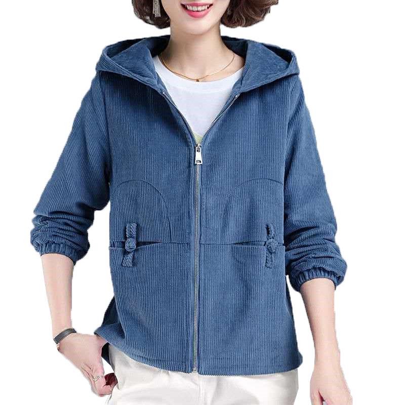 NEW 2021 Women's Corduroy Jacket Autumn Winter Plus Velvet Short Coat Retro Casual Women's Hooded Jacket Outwear Female Tops W14, Blue 
NEW 2021 Women's Corduroy Jacket Autumn Winter Plus Velvet Short Coat Retro Casual Women's Hooded Jacket Outwear Female Tops W14, Blue