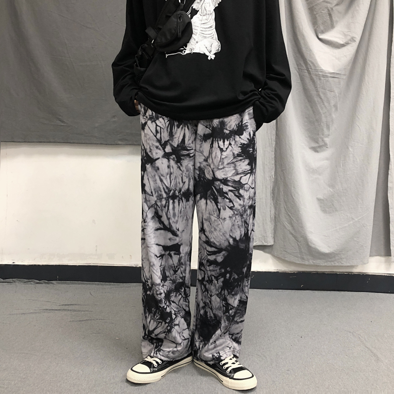 Woherb Tie Dye Print Cargo Loose Jogger Wide Leg Pant Harajuku Streetwear Korean Punk Trouser Woman and Man Hip Hop Track CX220310