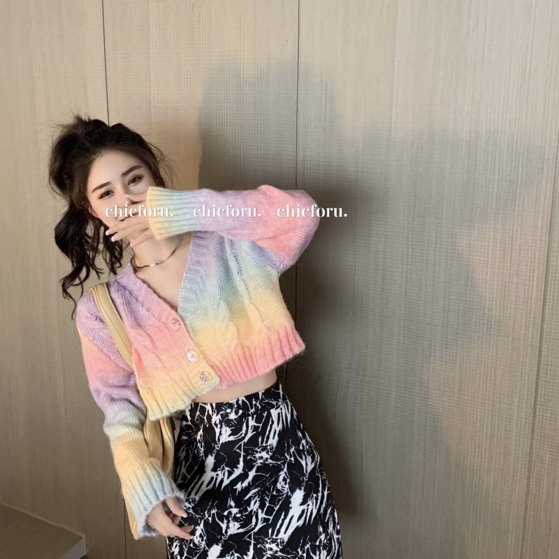 Fall Knitted Cardigan Button Up Korean Cute Sweaters Cropped Cardigan Women Kawaii Crop Sweater Knitting Top Streetwear 201222