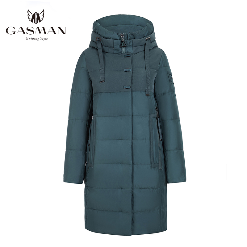 GASMAN Long Grey Zipper Winter Jacket Women Warm Thick Parka Down Jacket Female Hooded Coat Womens Clothing Patchwork Coat 17616 201217