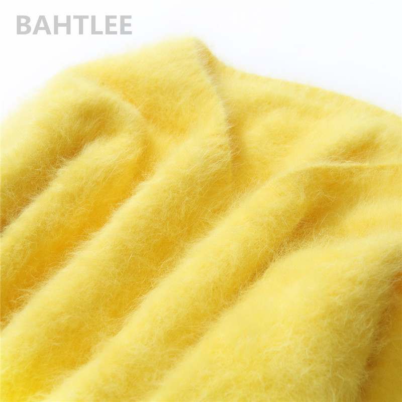 BAHTLEE Winter Women's Angora Rabbit Jumper Sweater V-Neck Lantern Sleeve Mink Cashmere Knitted Pullovers Keep Warm Thick Loose 201017