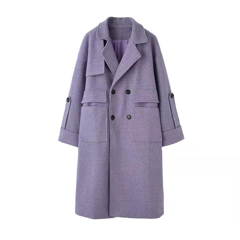 Fahshion Purple Long Wool Coat Women 2020 Autumn Winter Jackets new temperament over the knee Woolen Coat female Overcoat XA3456 T200828