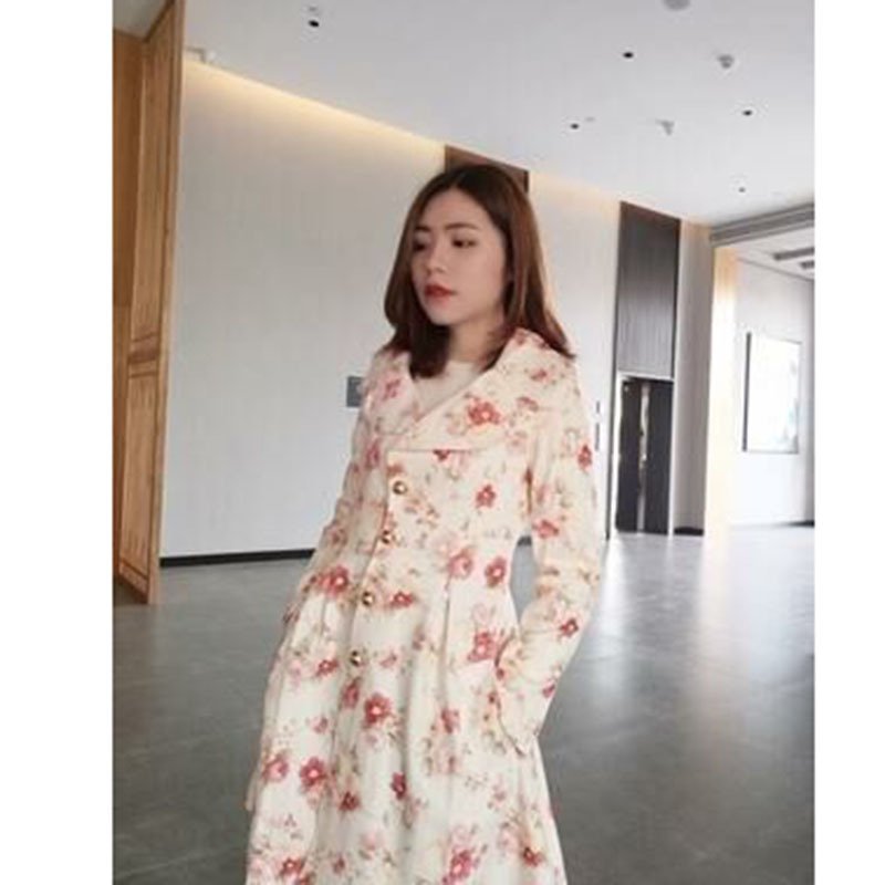 Women Windbreaker Coat Print New Fashion Women's Printing Rose Large Lapel LadiesWindbreaker 201211