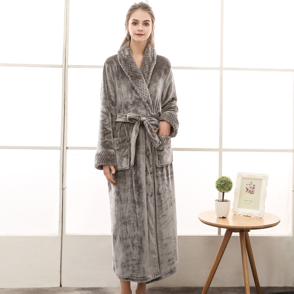 Night dress women bathrobe Flannel robe Women's Winter Lengthened Coralline Plush Shawl Bathrobe Long Sleeved Robe Coat#G3 T200110