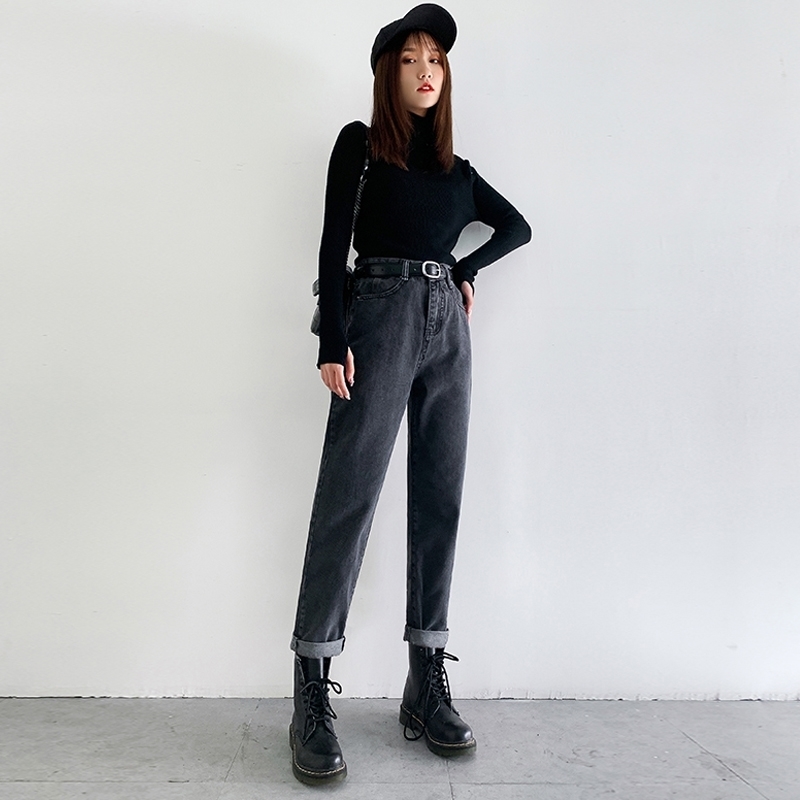 Vintage Straight Harem Jeans Women Plus Size High Waist Retro Mom Boyfriend Jeans Femme Black Blue Retro Denim Pants 201029