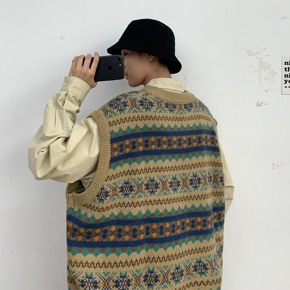 Men's V Collar Sleeveless Vest Knitting Waistcoat Sweater Vest School Spelling Color High Quality Pullover Khaki/blue Coats 201203