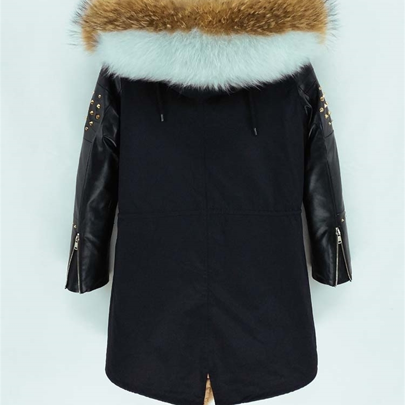 OFTBUY Long Parka Real Fur Coat Winter Jacket Women Natural Sheepskin Leather Rivet Sleeves Outerwear Streetwear Casual 201201