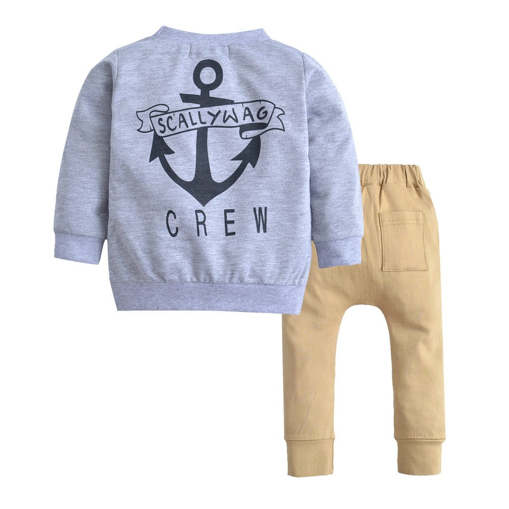 2020 Kid Baby Boys Clothes Long Sleeve Cotton Grey Crew Sweater+Khaki Trousers Trending Clothing Sets for Kids Boy - LJ201202