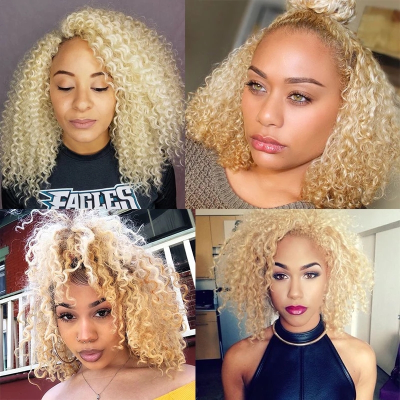 Free shipping 613 Blonde afro kinky curly synthetic Lace Front Wigs Pre Plucked Brazilian Wig For Black Women 180% Density