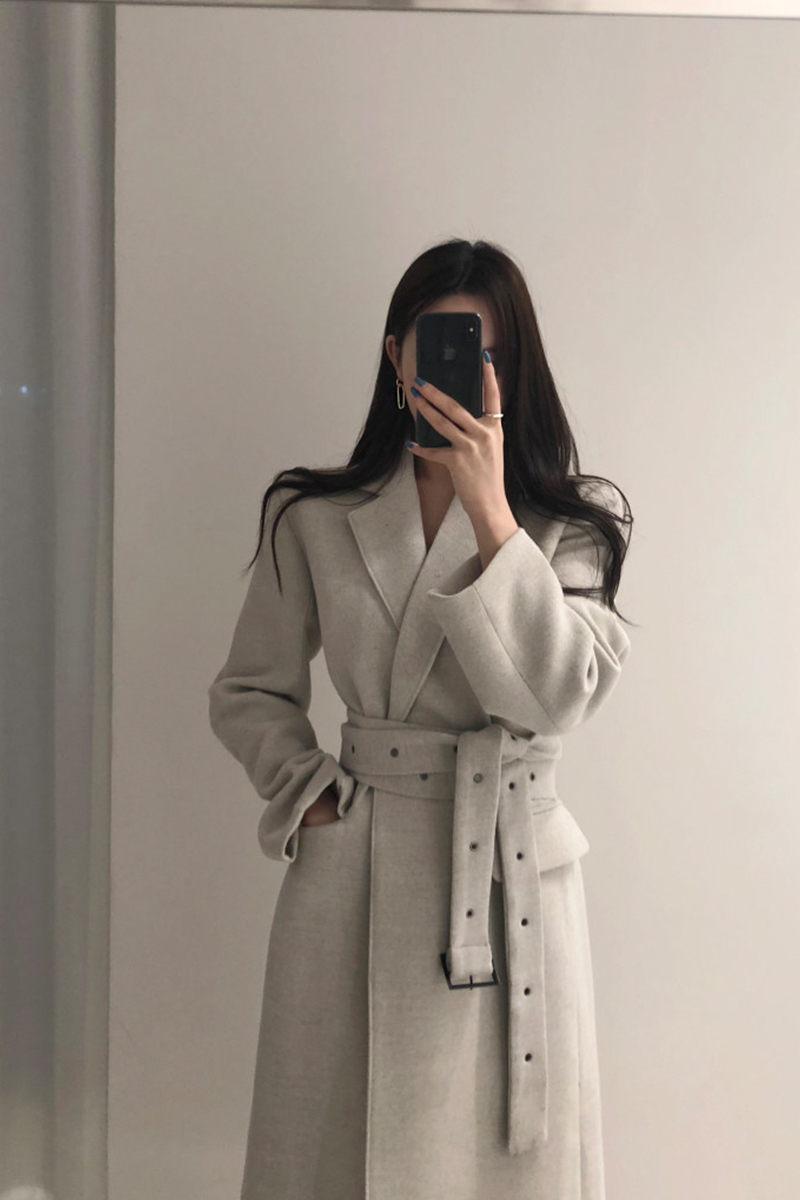 High Qulity Woman Coats Winter Wool Long With Belt Office Lady Fashion Lace Up Outerwear 201112