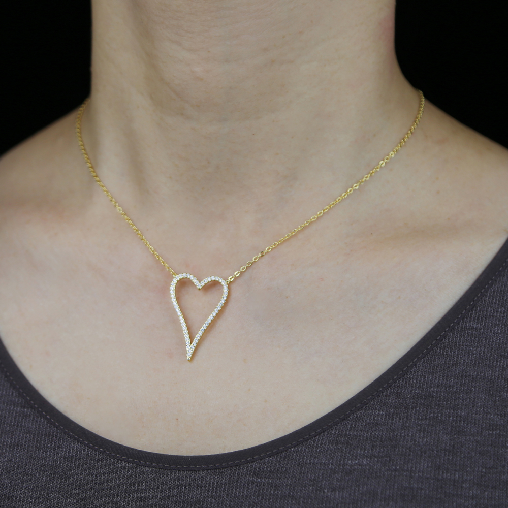 New styles Heart Pendant Iced Out Bling Lovely Heart Charm Open Link Chain Statement Necklace 41+5cm Women wedding Jewelry Gift
