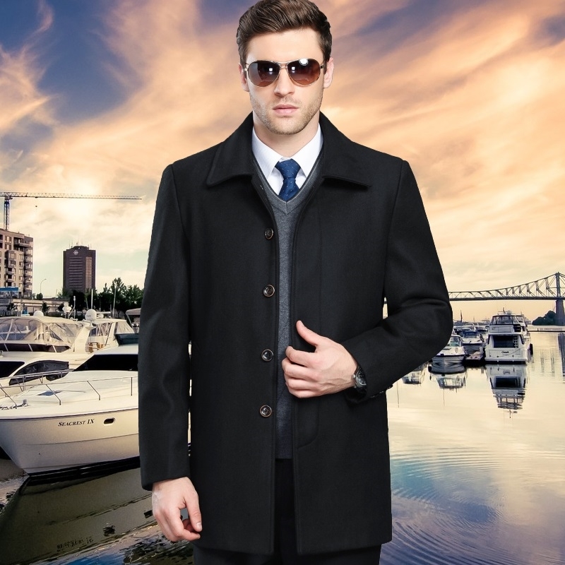 Mu Yuan Yang Spring And Autumn Woolen Men's Coats Turn-down Collar Casual Wool Men Jacket Middle Long Wool Blend 201223