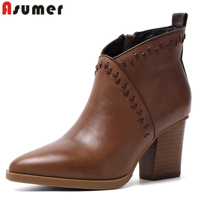 ASUMER 2020 new fashion genuine leather shoes women ankle boots round toe vintage high heels dress shoes ladies office, Brown with fur
ASUMER 2020 new fashion genuine leather shoes women ankle boots round toe vintage high heels dress shoes ladies office, Brown with fur