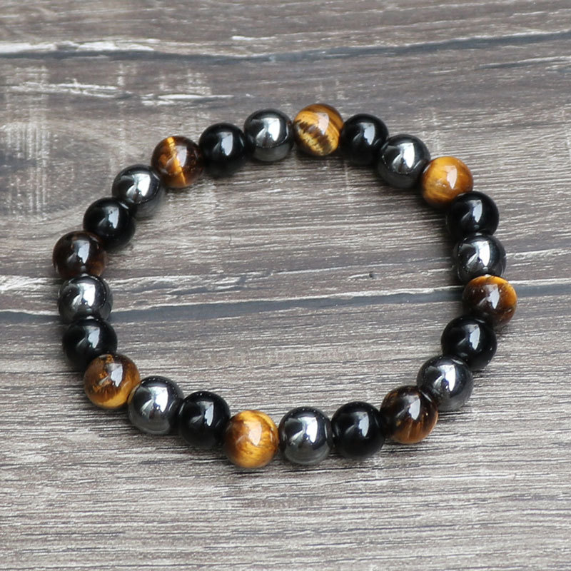 Black Natural Onyx Obsidian Beaded Bracelet 8MM 10MM Stone Strand Wrap Buddha Bangle with Tiger Eye Good Jewelry Gift for Men and Women Wholesale Pric