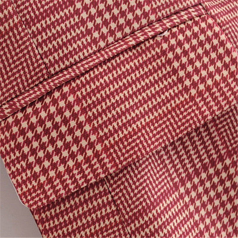 Women elegant houndstooth plaid Suit blazer Notched Collar long sleeve pockets red coat female office wear fashion tops 201102