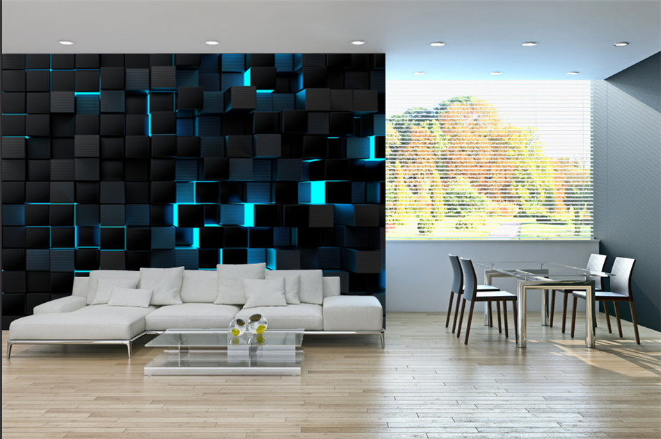 Modern living style wallpaper Mural Wallpapers for Office Esports Hall Living Room Wall Paper 3D Blue Light Shining Black Cubes Home Decor
