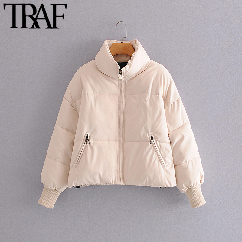 TRAF Women Fashion Oversized Thick Warm Parkas Coat Vintage Long Sleeve Pockets Drawstring Female Outerwear Chic Tops 201017