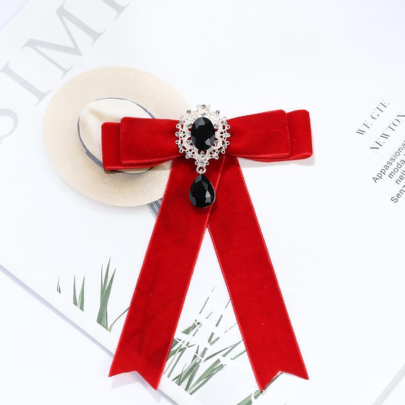 

British Women Neck Collar Sweater Shirt Bow Tie Girl Wedding Party Alloy Rhinestone Pin Necktie Cravat Ribbon Bowtie Accessories1