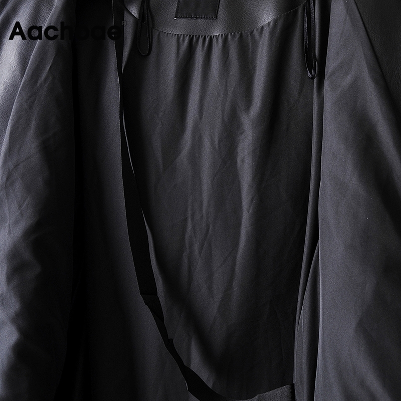 Aachoae Winter Casual Faux Leather Black Coat Women Long Sleeve Thick Warm Jacket Lady Pu Leather Midi Long Hooded Tops 201226