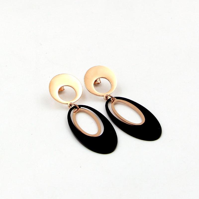 Hot Fashion oval black rose gold woman earrings Trendy titanium steel earring jewelry 
Hot Fashion oval black rose gold woman earrings Trendy titanium steel earring jewelry