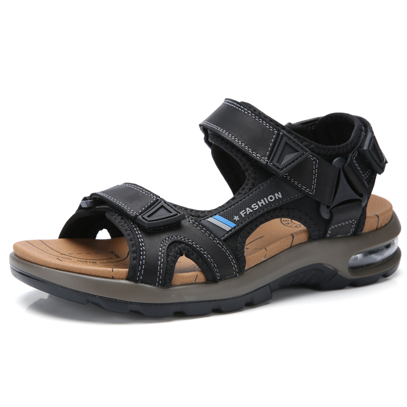 Polali quality genuine high of men will see casual male footwear, flat, breathable leather sandals 6HB2, Black.