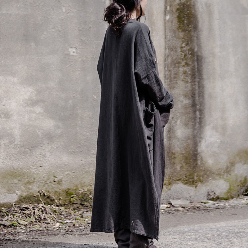 Johnature Women Maxi Coat Trench Vintage Autumn Pockets Long Sleeve 5 Colour Large Size Women Clothes Long Trench Linen 201030