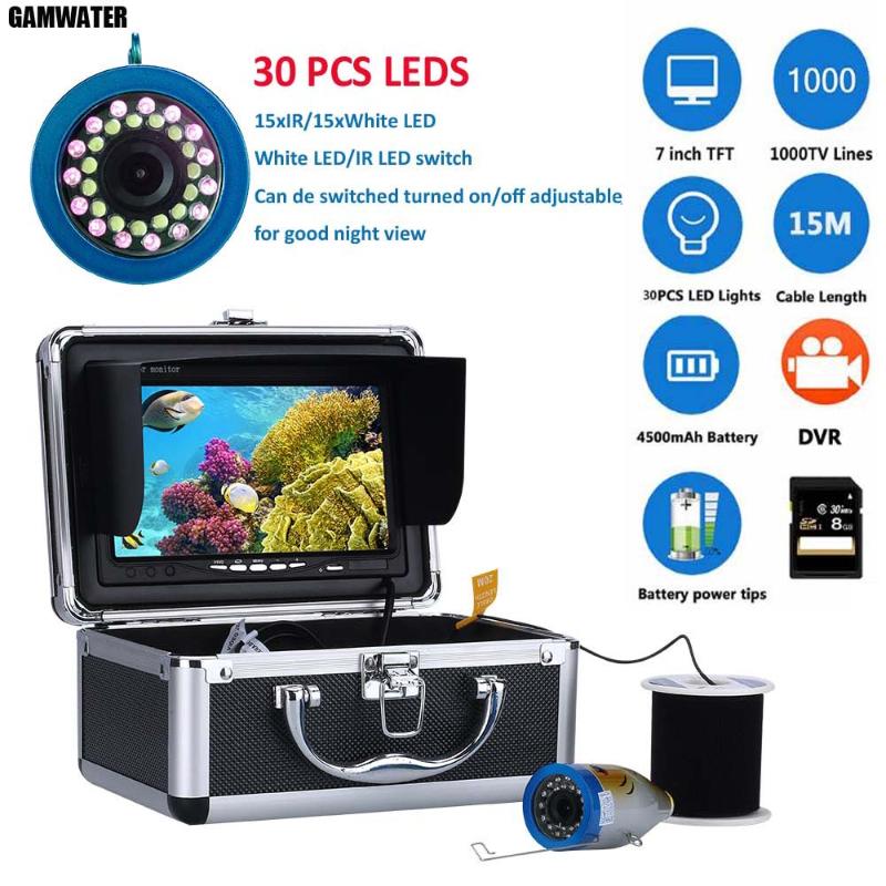 Gamwater 7" Inch DVR Recorder 1000tvl Underwater Fishing Video Camera Kit 15pcs White LEDs + 15pcs IR LED 15M
Gamwater 7" Inch DVR Recorder 1000tvl Underwater Fishing Video Camera Kit 15pcs White LEDs + 15pcs IR LED 15M