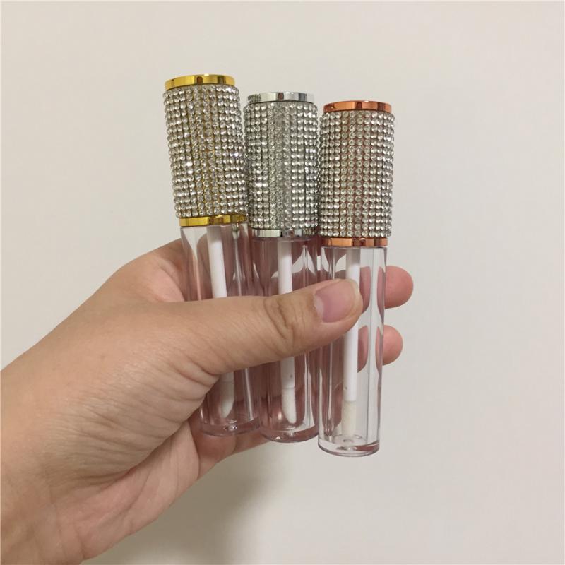 25/50/100pcs Transparent Lip Gloss Wand Tubes 5ml Rose Gold Silver Rhinestone Diamond Cap Round Clear Lipgloss Makeup Container