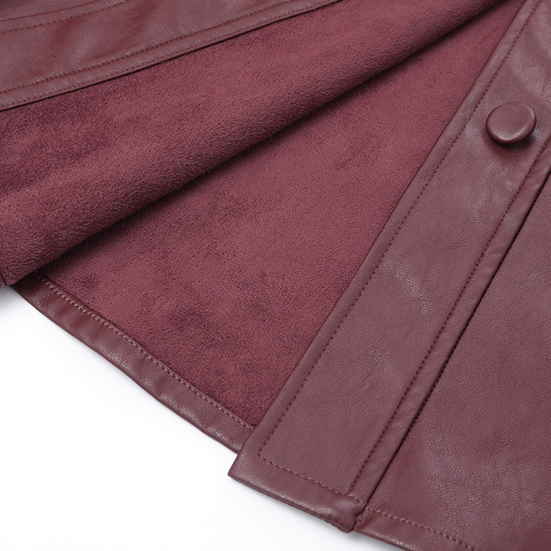 New Autumn Winter Lapel Long Sleeve Wine Red Pu Leather Belt Loose Big Size Jacket Women Coat Fashion T200212