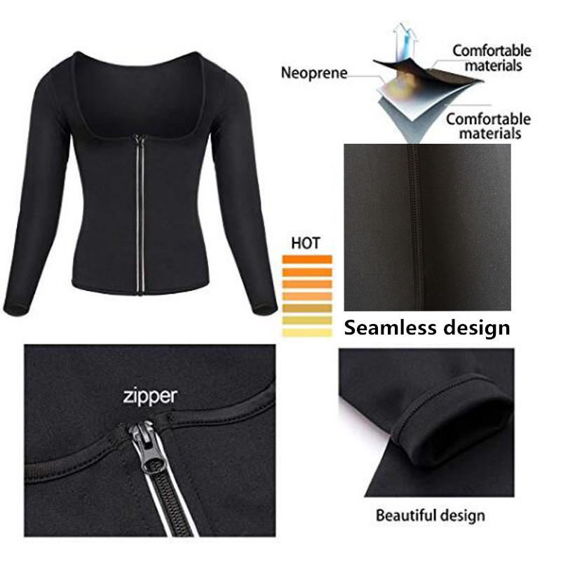 Women Waist Trainer Hot Neoprene Shirt Sauna Suit Sweat Body Shaper Jacket Top Zipper Long Sleeve Reducing shapers shapers woman 201223