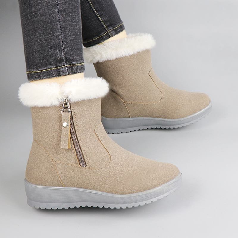 Winter thick warm suede snow boots, durable zipper women's leather shoes femmes chaussures, Beige
Winter thick warm suede snow boots, durable zipper women's leather shoes femmes chaussures, Beige