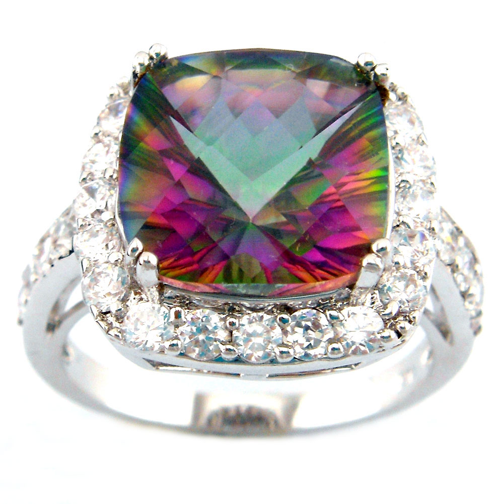Hot selling rings mystic rainbow jewelry ring natural crystal topaz ring rhodium plated