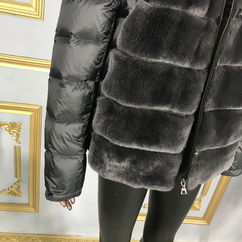 Coat Real Rabbit Fur Hooded Black Down Jacket Winter Women Classic Short Casual Outerwear Real Raccoon Fur Collar fur coat women 201112