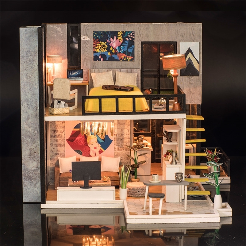 diy big house wooden doll houses kitchen miniature villa dollhouse kast furniture kit travaux manuels adulte oyuncak ev 201217