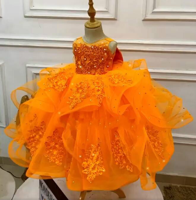 luxurious lace crystals flower girl dresses ball gown tiers little girl wedding dresses cheap communion pageant dresses gowns zj710