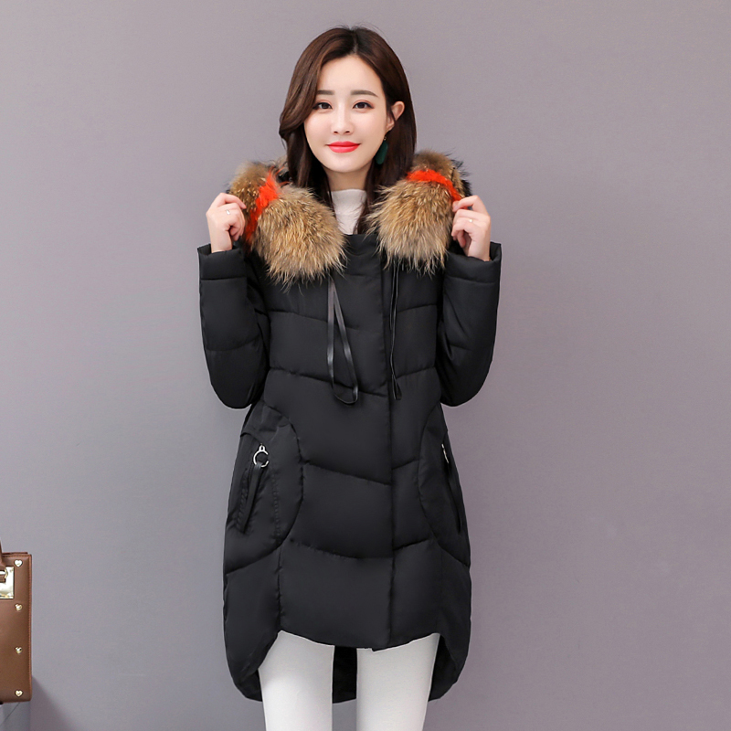 winter women long jacket solid slim parka mujer Korean style plus size hooded fur collar thick outwear women's winter coat 201214