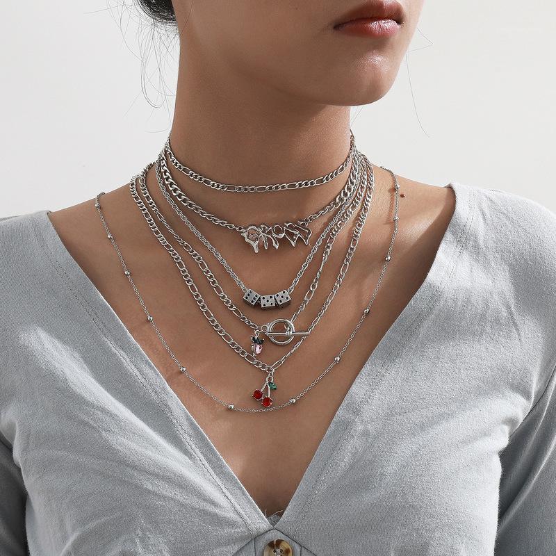 Pendant Necklaces Origin Summer Silver Color Multi-layer Dice Cherry Necklace Hyperbole Letters Choker For Women Metal Jewellery
Pendant Necklaces Origin Summer Silver Color Multi-layer Dice Cherry Necklace Hyperbole Letters Choker For Women Metal Jewellery