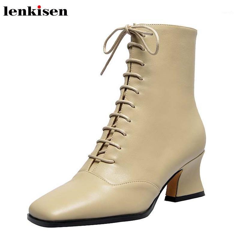 Lenkisen hot genuine leather high heels square toe concise office lady european lace up zipper winter keep warm ankle boots L991, Beige
Lenkisen hot genuine leather high heels square toe concise office lady european lace up zipper winter keep warm ankle boots L991, Beige