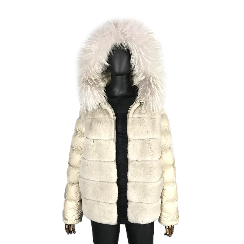 Coat Real Rabbit Fur Hooded Black Down Jacket Winter Women Classic Short Casual Outerwear Real Raccoon Fur Collar fur coat women 201112