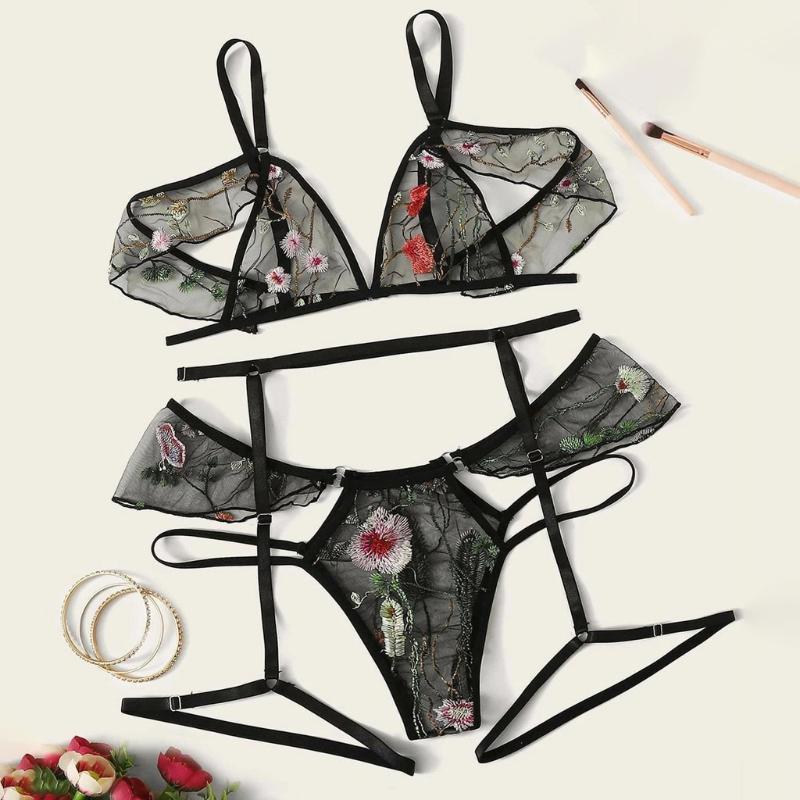 3pc New Women Lingerie Set Flower Lace Embroider Ribbon Bra +g Thong +garter Erotic Transparent Sleepwear Set Porno Costume 20201, Black
3pc New Women Lingerie Set Flower Lace Embroider Ribbon Bra +g Thong +garter Erotic Transparent Sleepwear Set Porno Costume 20201, Black