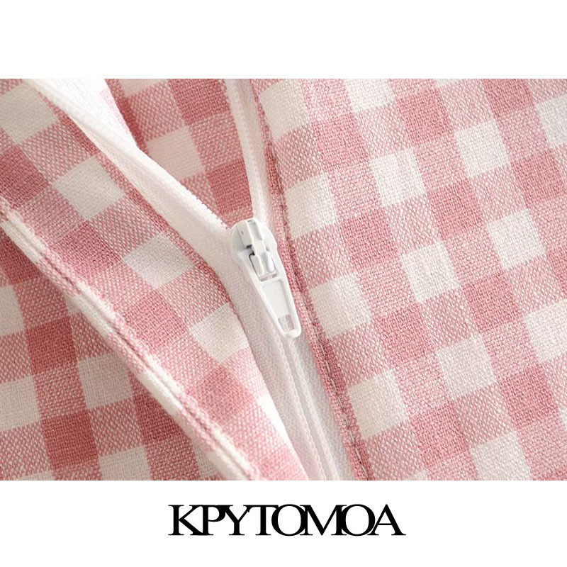 KPYTOMOA Women Chic Fashion Plaid Flare Pants Vintage High Elastic Waist Zipper Fly Female Ankle Trousers Pantalones Mujer 201031