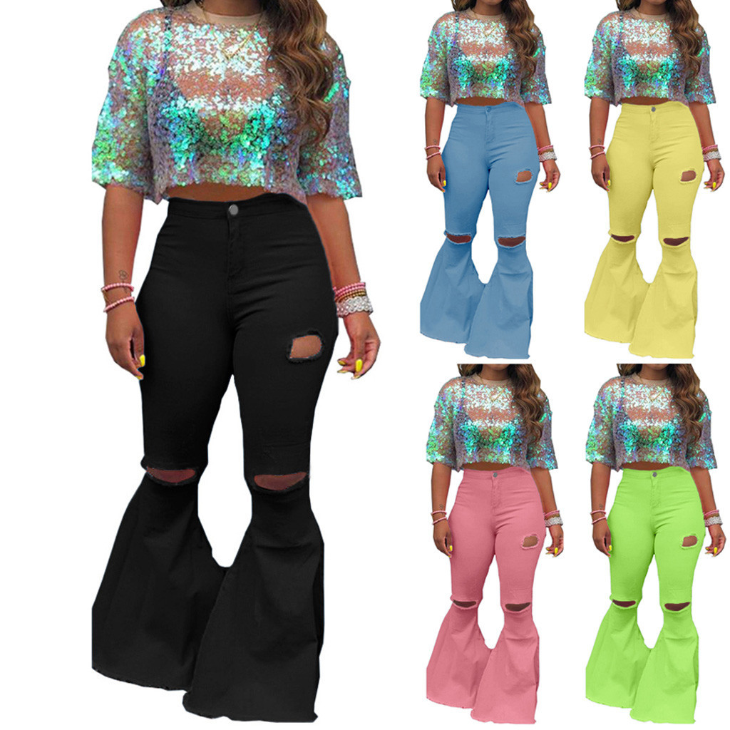 New Solid Ripped Jeans For Women Lady Clothes Fashion Hole Zipper Wide Leg Pants Boot Cut Pant Jeans Trousers Ropa Mujer #R25 A1112, Blue
New Solid Ripped Jeans For Women Lady Clothes Fashion Hole Zipper Wide Leg Pants Boot Cut Pant Jeans Trousers Ropa Mujer #R25 A1112, Blue