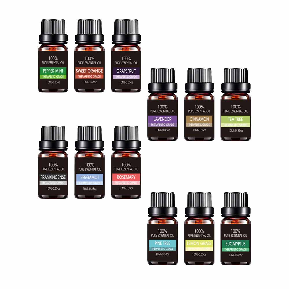 Essential Oils Set of 12 x10ml Aromatherapy Essential Oil Large Pure Therapeutic Grade for Diffuser, Humidifier, Massage, Air Freshener Incl