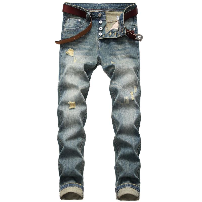 Autumn and Winter Men's Nostalgic Distressed Jeans Slim Fit Button Straight Denim Trousers Casual Male Stretch Cowboys Pants
Autumn and Winter Men's Nostalgic Distressed Jeans Slim Fit Button Straight Denim Trousers Casual Male Stretch Cowboys Pants