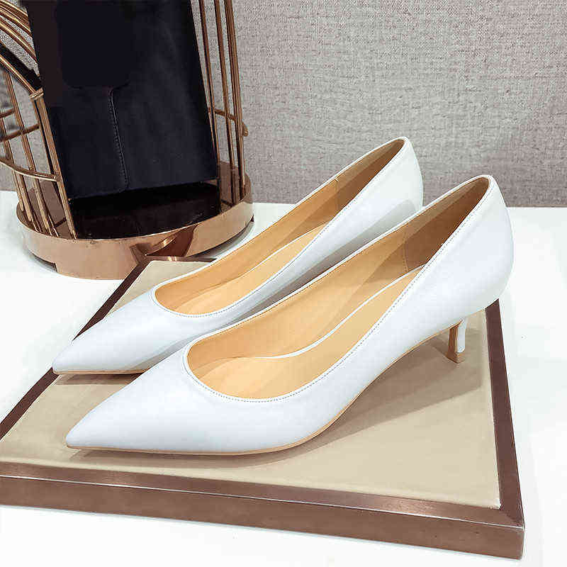 New Comfortable Genuine Leather Women Black White Wedding Shoes Bride Low Med Thin High Heels Office Work Pumps For Woman B001 W220224
