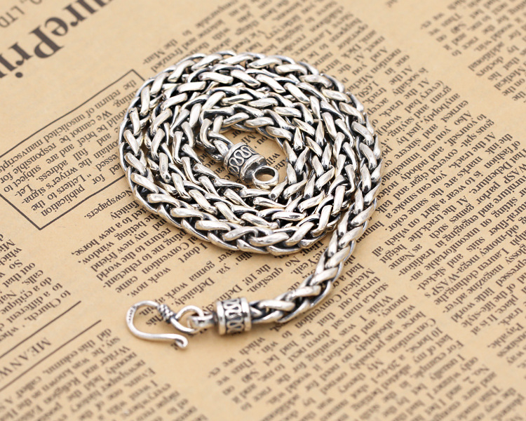 925 sterling silver jewelry handmade braided wire link chain necklace American European antique silver punk style designer necklaces for men