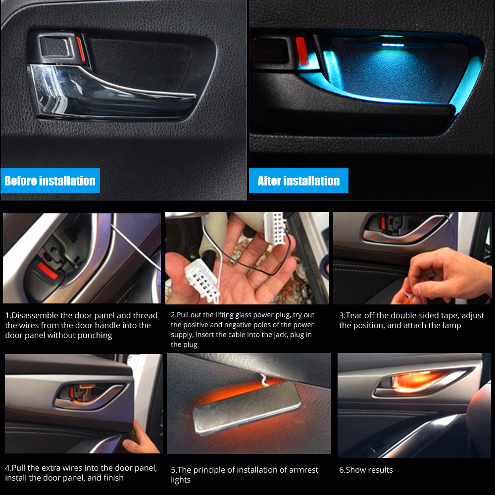 4pcs Car Ambient Light Interior Inner Door Bowl Handle Armrest Lighting Decorative Lamp Auto Handrail Lights For Car Accessories