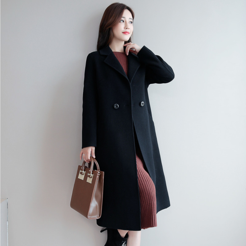 Autumn Wool Coat Women Plus Size Pockets Button Solid V-Neck Loose Long Red Women Coats Black Ladies Coats Cape Coat LJ201128