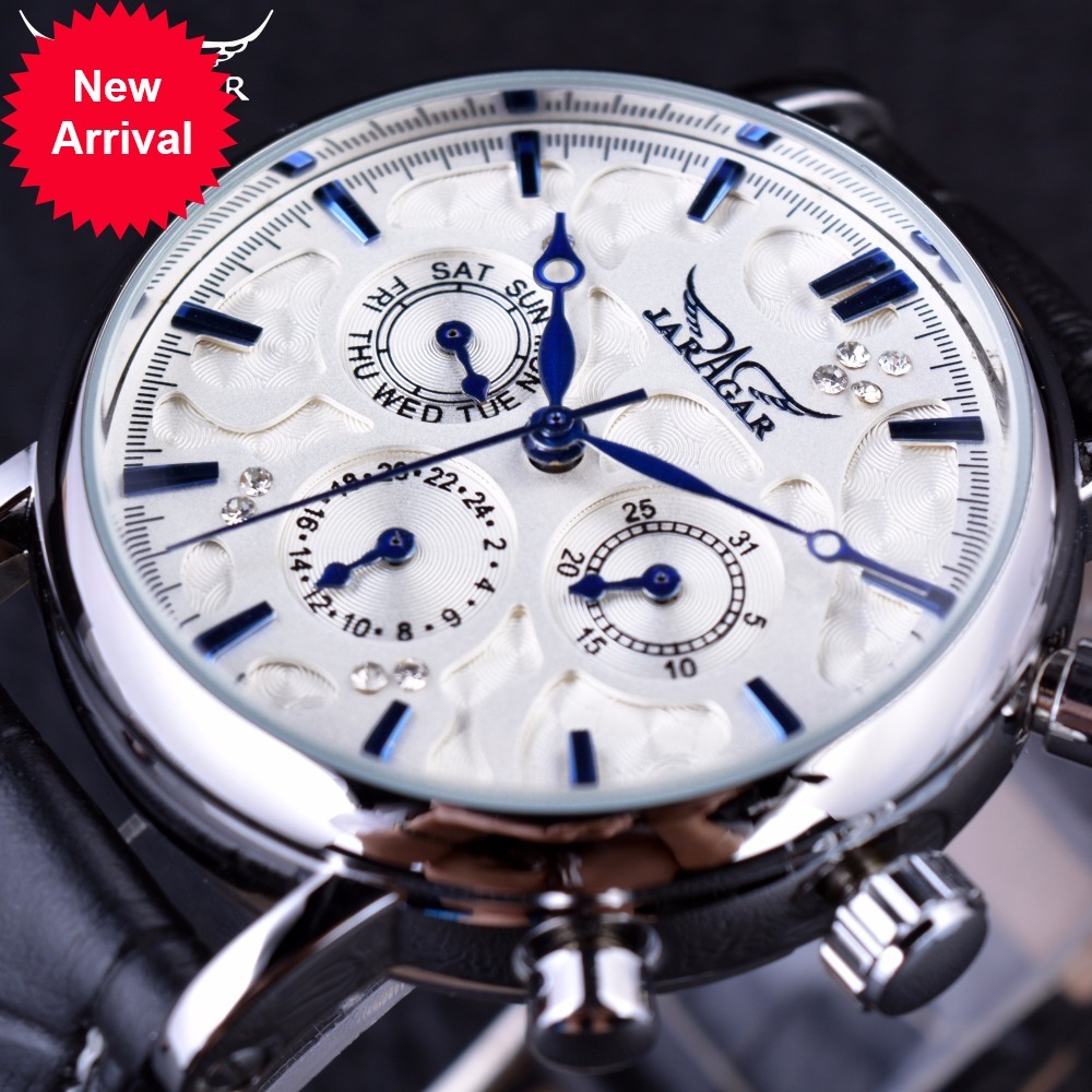 Jaragar Blue Sky Series Elegant Design Genuine Leather Strap Male Wrist Watch Mens Watches Top Brand Luxury Clock Men Automatic, Black silver
Jaragar Blue Sky Series Elegant Design Genuine Leather Strap Male Wrist Watch Mens Watches Top Brand Luxury Clock Men Automatic, Black silver